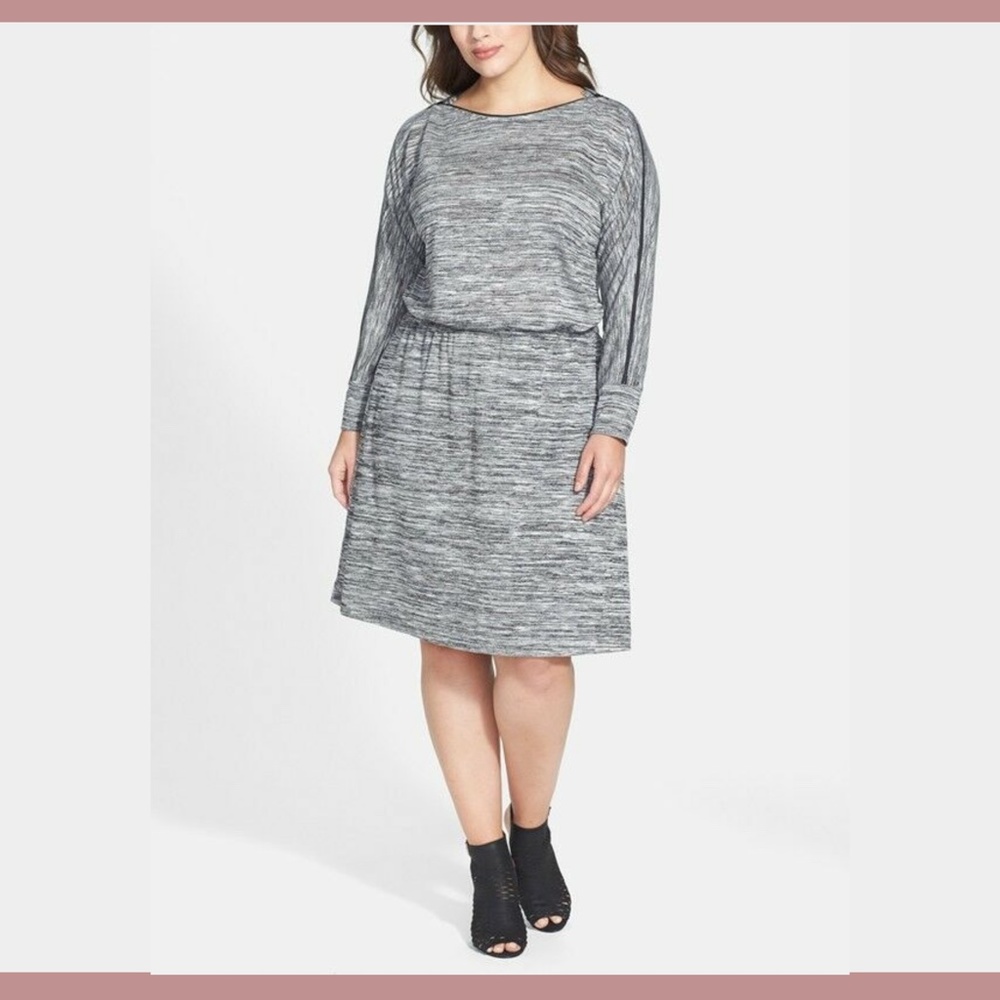 NEW $118 Sejour [ PLUS SZ 2X ]‎ Stretchy Zip Long Sleeve Knit Dress in Grey